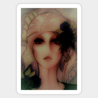 MUTED FLOWER GIRL 70S TURBAN LADY WITH HAT ART DECO Sticker